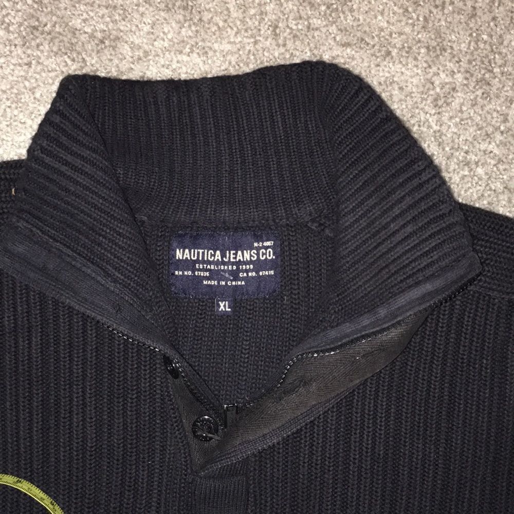 Vintage Retro Nautica Jeans Co 1/4 Zip Zipper Ribbed T Neck Cotton Sweater XL/L